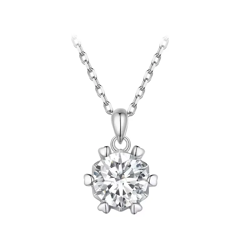 Elegance Six-Claws Moissanite Silver Necklace - Necklaces