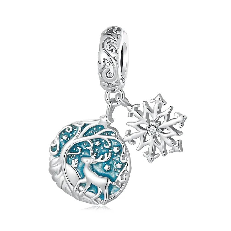 Elegance Snowflake and Reindeer Glow-In-Dark Charm